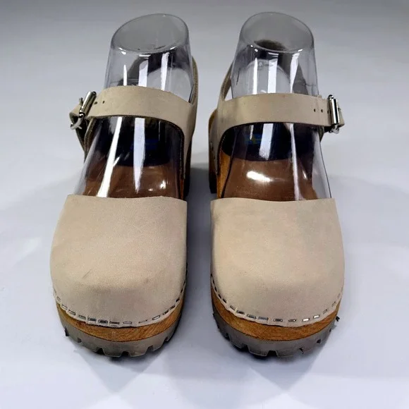 MIA Abba Swedish Clog Women 36/6 Beige Leather Wooden Sole Slingback Boho Sandal - Picture 11 of 12